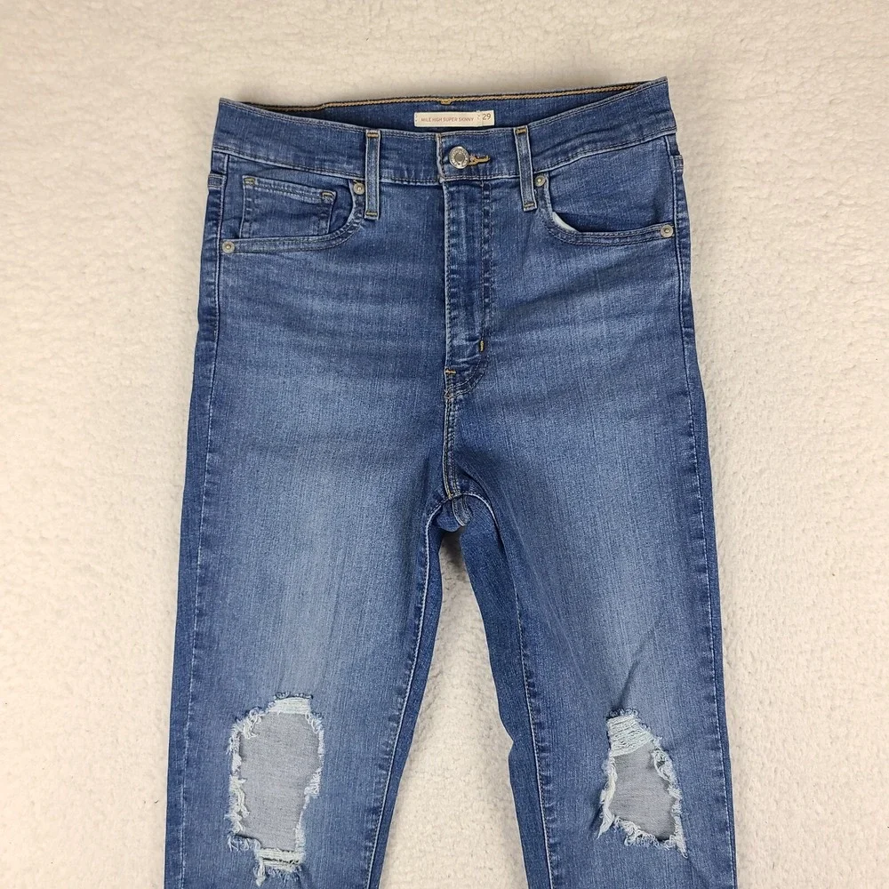 Levi's Jeans Womens 29x30 Blue Mile high Super Skinny Fray Medium Wash‎ Denim